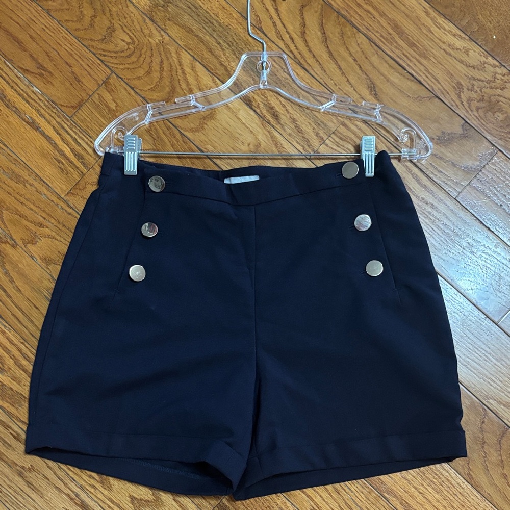 H&M Navy Blue Sailor High Waist Shorts with Gold Accents